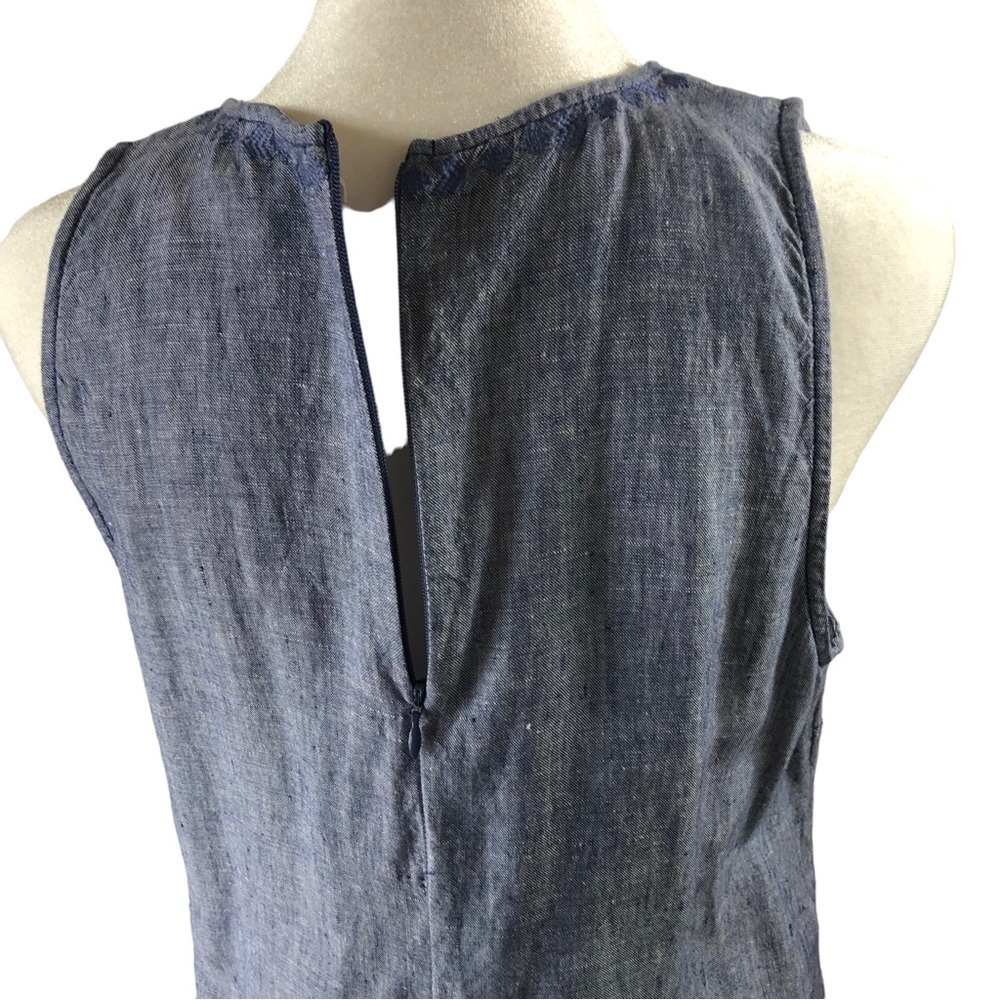 Artisan NY Embroidered Linen Shift Dress Women 8 Light Blue and Darker Embroider - Picture 6 of 8